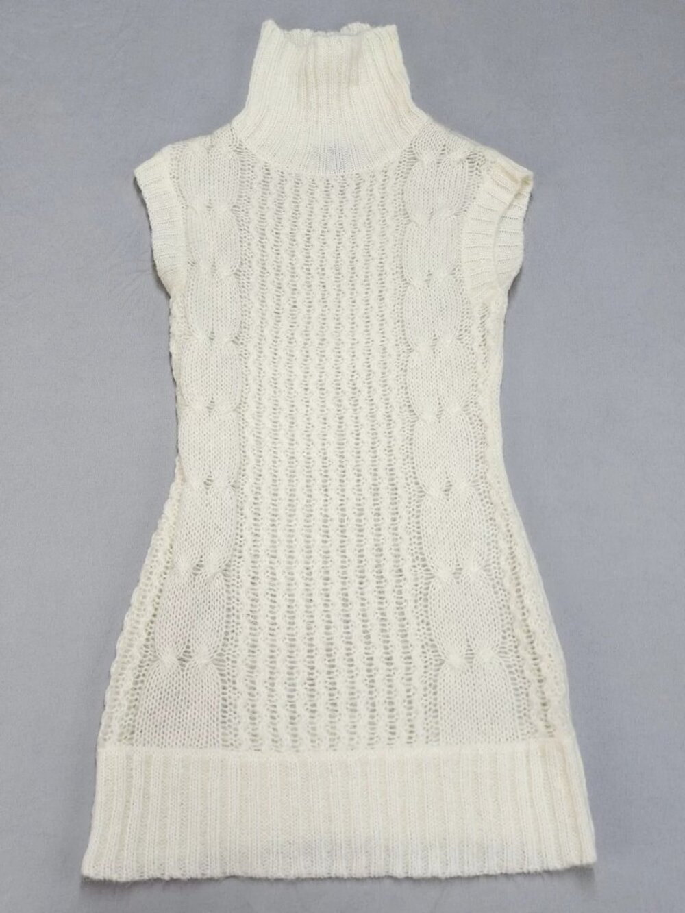 J.J. Basics Womens M White Sleeveless Turtleneck Cable Knit Sweater Dress